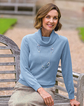 Ladies Blue Cowl Neck Jumper for Older Ladies